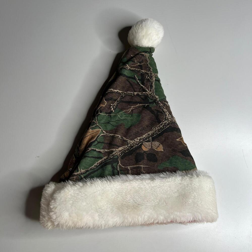 Vintage Camouflage Santa Hat Woodland Camo Xmas Holiday Costume Faux Fur Trim‎